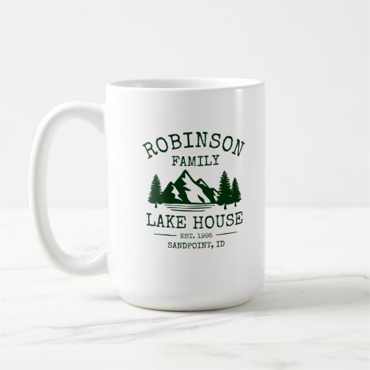 Mug Nom de famille Lake House Forest Green Trees Large (Gauche)
