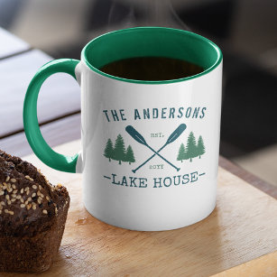 Mug Nom de famille Lake House Oars rustiques Pine Tree