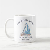 Mug Nom de famille Nautical Blue Sails Boat Lake House (Gauche)
