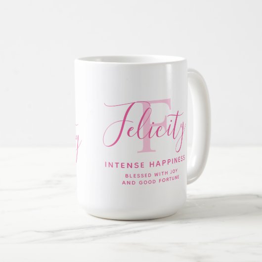 Mug Nom de félicité signifiant texte rose monogramme (Devant droit)