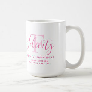 Mug Nom de félicité signifiant texte rose monogramme