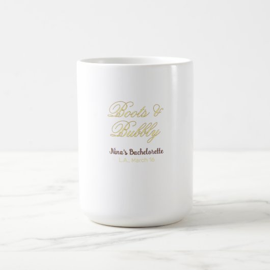 Mug Nom de fête de bachelorette Boots & Bubble jaune o (Centre)