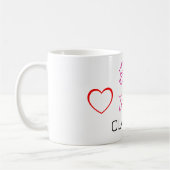 Mug Nom de la future mariée cœurs roses rouges (Gauche)