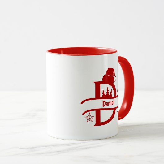 Mug Nom de la lettre Santa Hat | Monogramme | Initiale (Devant droit)