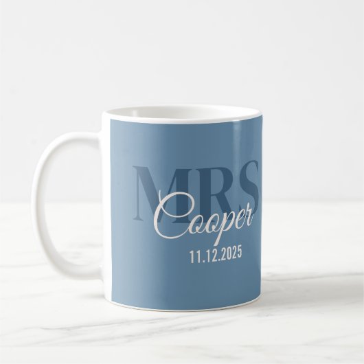 Mug Nom de la mariée avec Mariage Date bleu Jean Coule (Gauche)