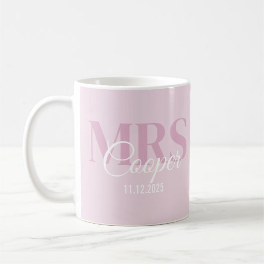 Mug Nom de la mariée avec Mariage Date Crimson clair r (Gauche)