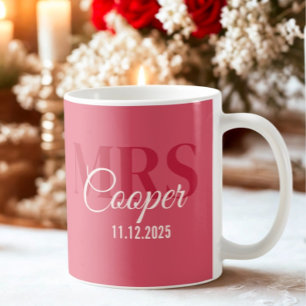 Mug Nom de la mariée avec Mariage Date Crimson couleur