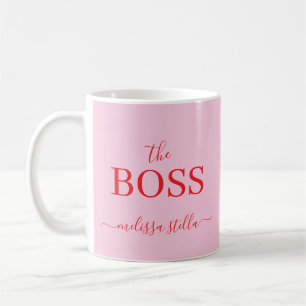 Mug Nom de la patronne rose moderne Cadeau féminin