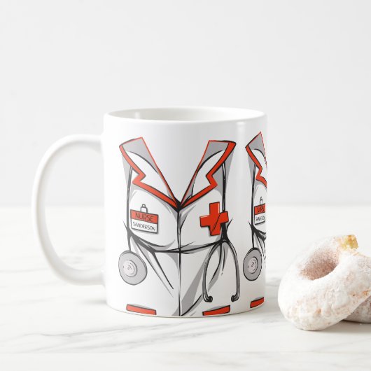 Mug Nom de la tenue de soins infirmiers personnalisés (Avec donut)