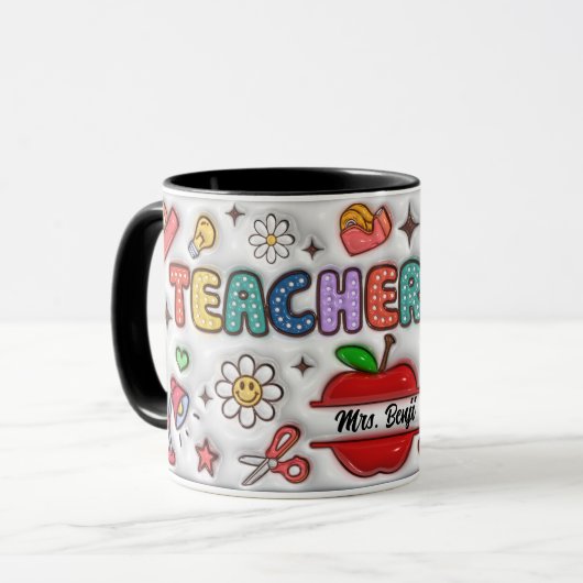Mug Nom de l'enseignant adorable mignon 3D Inflated Lo (Devant gauche)