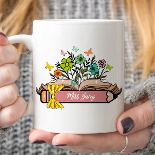 Mug Nom de l'enseignant fleur sauvage, Enseignant pers