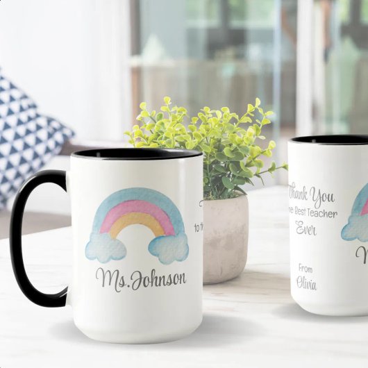Mug Nom de l'enseignant personnalisé Rainbow Cadeau pe