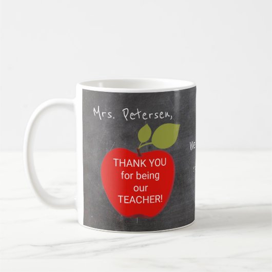 Mug Nom de l'enseignant | Red pomme blackboard merci (Gauche)