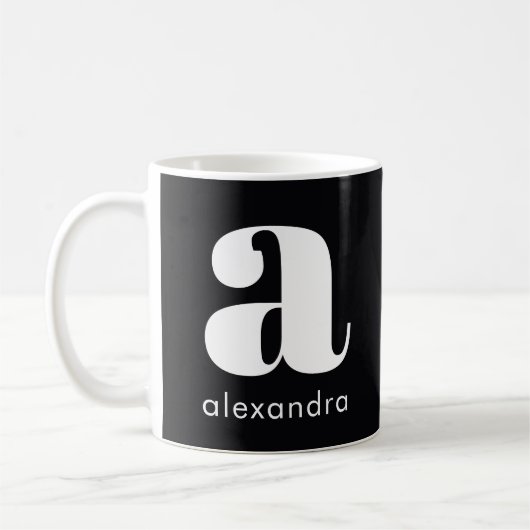 Mug Nom de lettre initiale monogramme noir simple mode (Gauche)