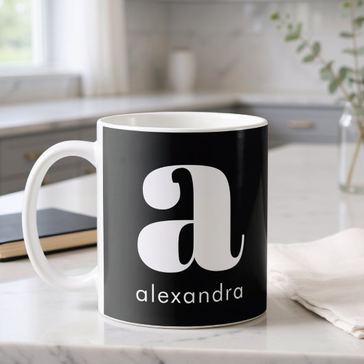 Mug Nom de lettre initiale monogramme noir simple mode