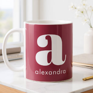Mug Nom de lettre initiale monogramme rose simple mode