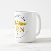 Mug Nom de l'infirmière autorisée Gold Caduceus (Devant droit)
