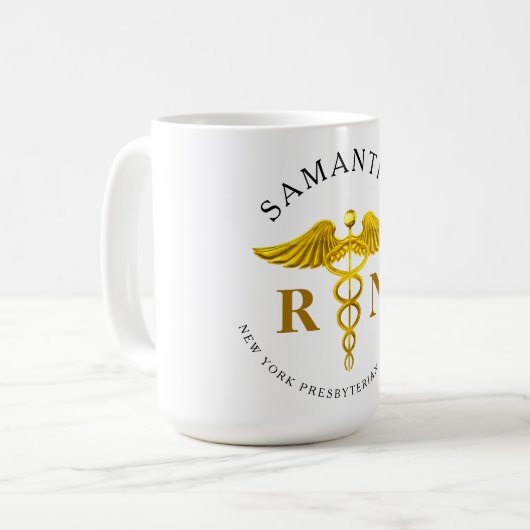 Mug Nom de l'infirmière autorisée Gold Caduceus (Devant gauche)
