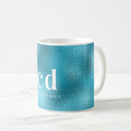 Mug Nom de monogramme blanc bleu océan (Devant droit)