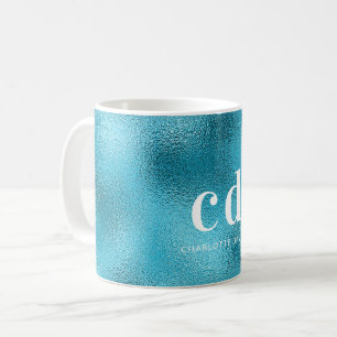 Mug Nom de monogramme blanc bleu océan
