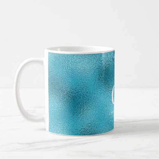 Mug Nom de monogramme blanc bleu océan (Gauche)