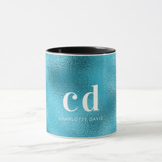 Mug Nom de monogramme blanc bleu océan (Centre)