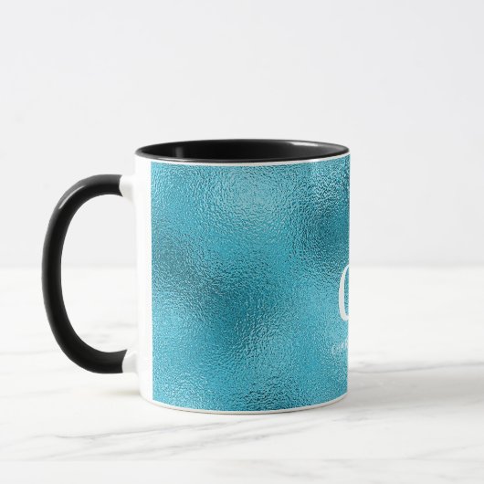 Mug Nom de monogramme blanc bleu océan (Gauche)
