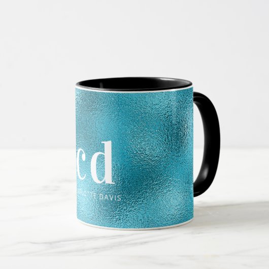 Mug Nom de monogramme blanc bleu océan (Devant droit)