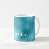 Mug Nom de monogramme blanc turquoise (Devant droit)