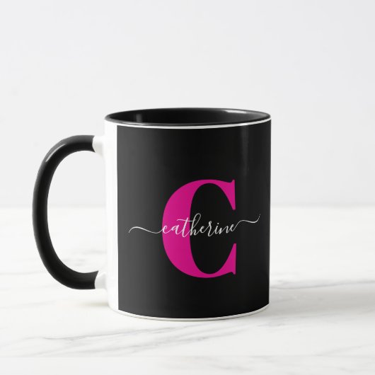 Mug Nom de monogramme de style moderne Black Pink (Gauche)