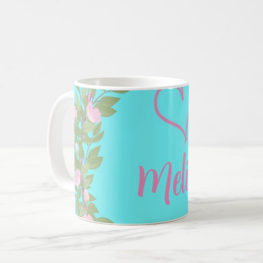 Mug Nom de monogramme féminin moderne rose en écriture (Devant gauche)