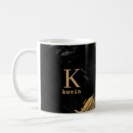 Mug Nom de monogramme noir or élégant (Gauche)