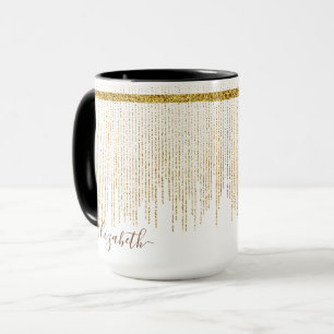 Mug Nom de monogramme pailleté or élégant