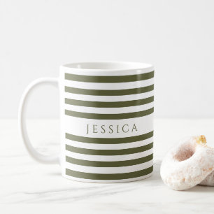 Mug Nom de motif à rayures vert olive