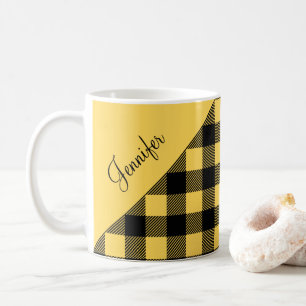 Mug Nom de motif carreaux jaune moderne