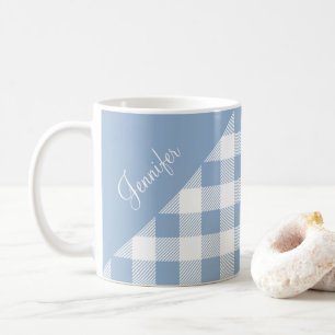 Mug Nom de motif élégant à carreaux gingham bleu pouss