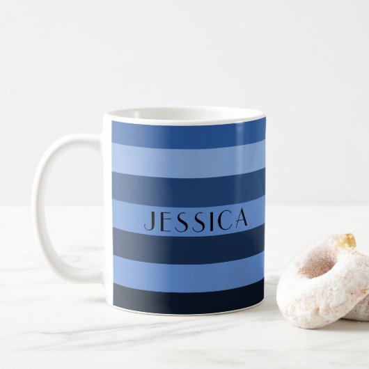 Mug Nom de motif rayures bleues modernes (Avec donut)