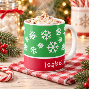 Mug Nom de Noël Flocon de Neige Vert Festif