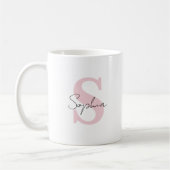 Mug Nom de script avec monogramme rose personnalisé (Gauche)