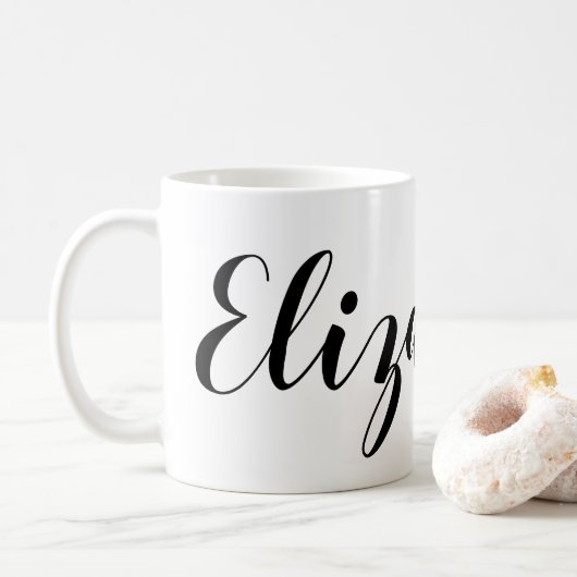 Mug Nom de script blanc noir simple (Avec donut)