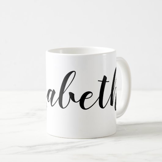 Mug Nom de script blanc noir simple (Devant droit)