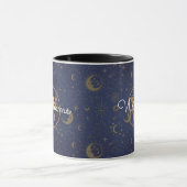 Mug Nom de script de monogramme doré mystique céleste (Centre)