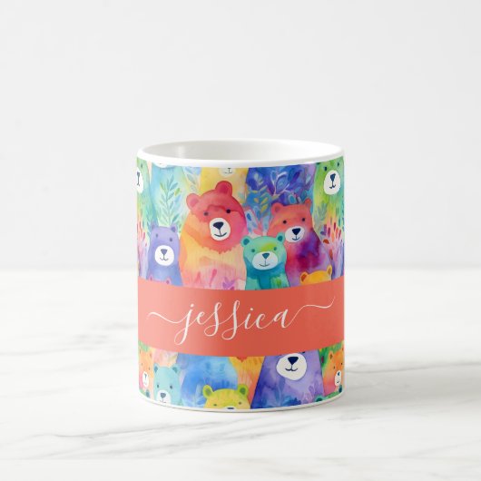 Mug Nom de script de motif porte ours aquarelle modern (Centre)