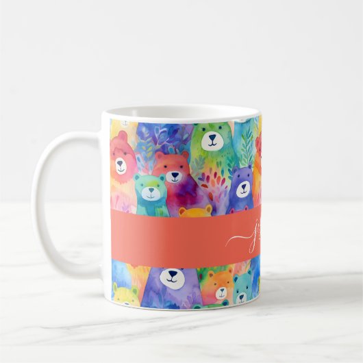 Mug Nom de script de motif porte ours aquarelle modern (Gauche)