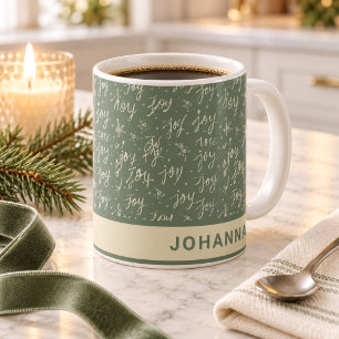 Mug Nom de script de Noël vert personnalisé Joy