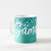 Mug Nom de script de pinceau glamour sarcelle turquois (Devant gauche)