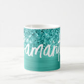 Mug Nom de script de pinceau glamour sarcelle turquois (Centre)