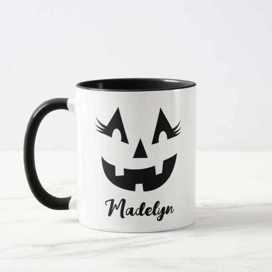Mug Nom de script Girly Jack O Lantern Halloween (Gauche)
