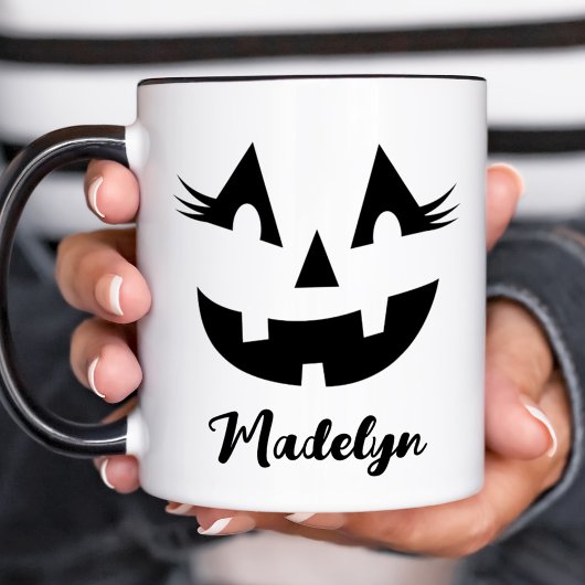Mug Nom de script Girly Jack O Lantern Halloween