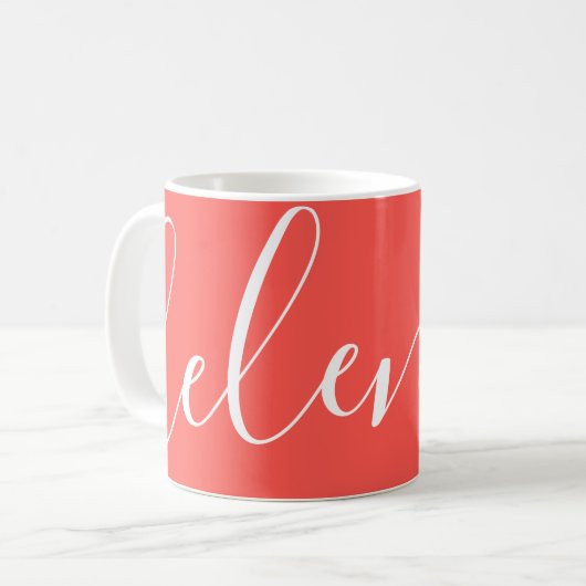 Mug Nom de script moderne dans Coral Personnalisé (Devant gauche)